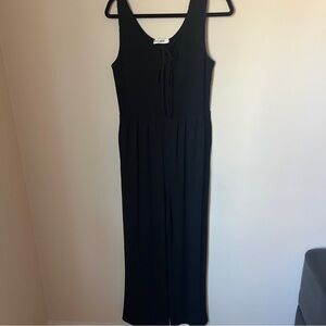 Grace Marin Black Sleeveless Jumpsuit Smocked Bodice Women’s Large Stretch Pants